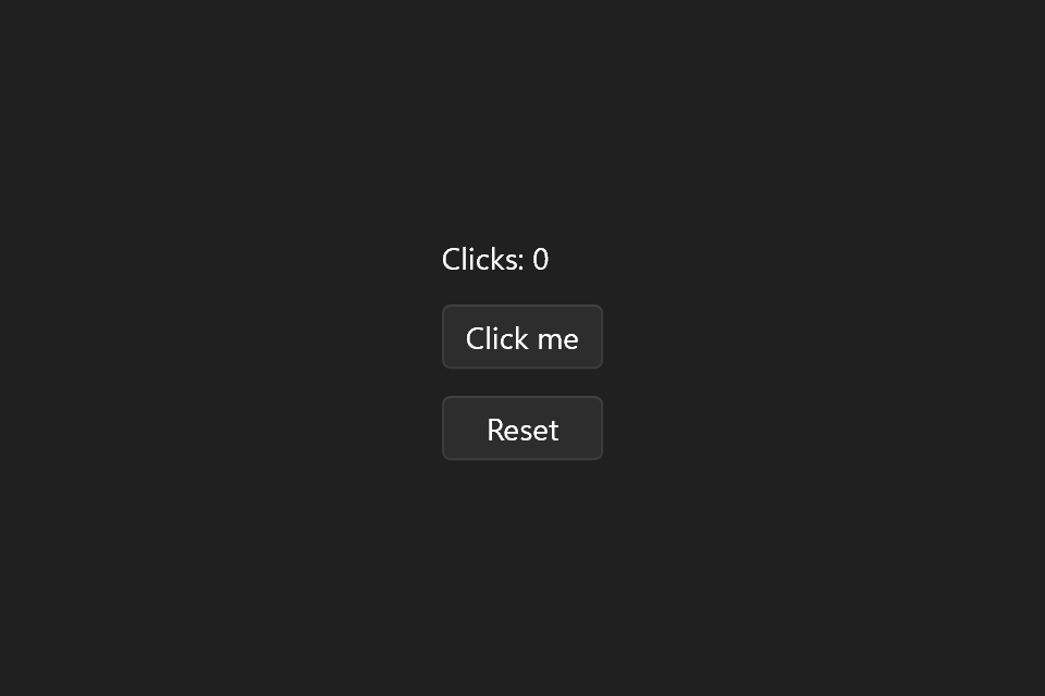 The counter window: a click count and two buttons