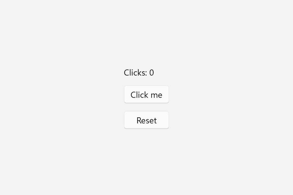 The counter window: a click count and two buttons