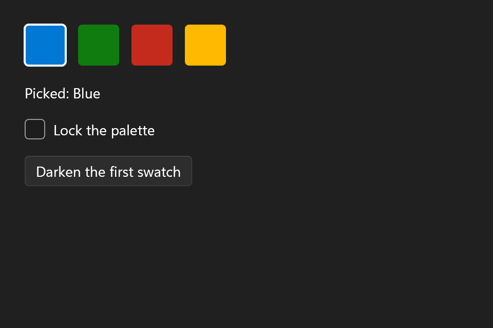 Four color swatches drawn by a custom element